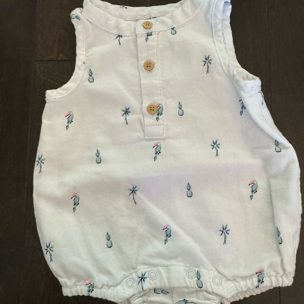 Janie and Jack White Palm Print Romper - Picture 2 of 3